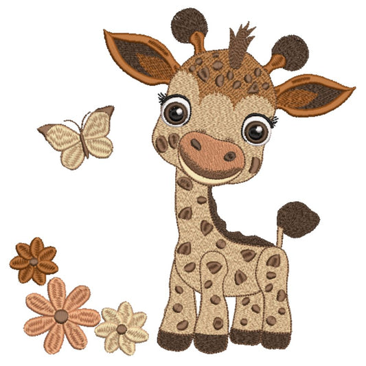 BABY GIRAFFE WITH FLOWERS