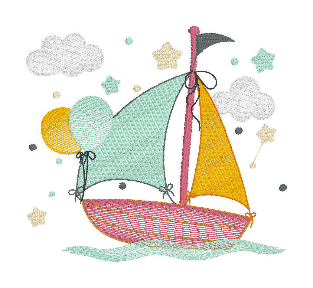 SAILBOAT ON THE WATER WITH BALLOONS