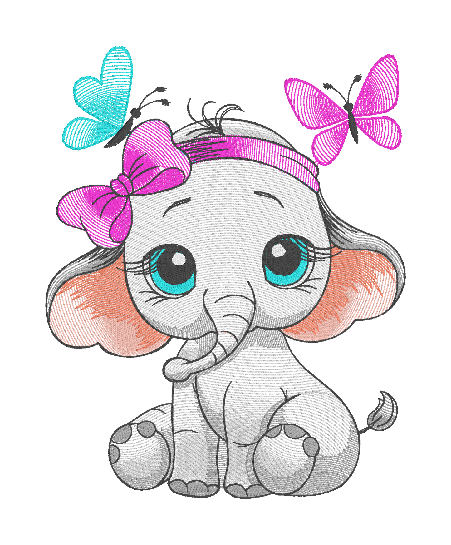 ELEPHANT GIRL WITH BOW AND BUTTERFLIES